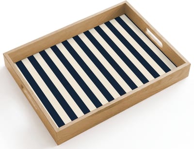 Dienblad hout 40x30 cm - Schootdienblad - Verticale strepen - Blauw - Crème - Borrelplank rechthoek - Plateau dienbladen
