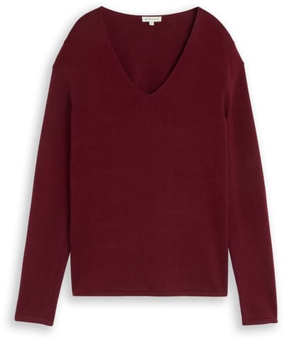 Tom Tailor - Gebreide trui met V-hals - Maat XS - Preppy Plum