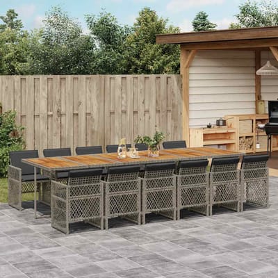vidaXL - 13-delige - Tuinset - met - kussens - poly - rattan - grijs