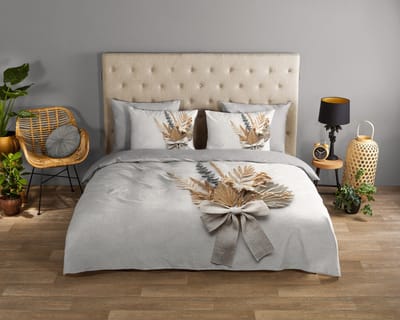 Good Morning dekbedovertrek bloemen - 1 persoons 140x200/220 cm - Grijs - 100% Katoen renforc�