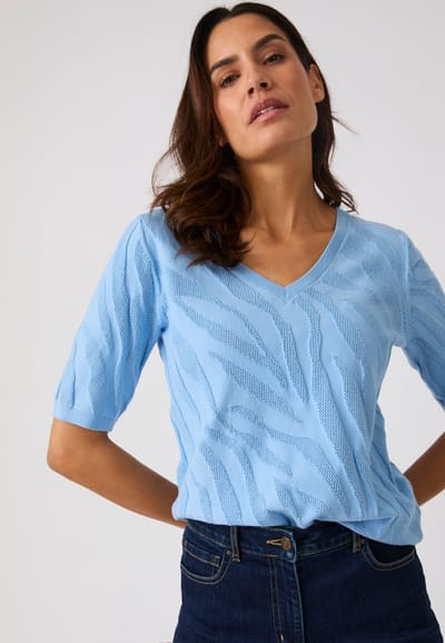 Damart - Gebreide trui met zebrapatroon - Dames - Blauw - S