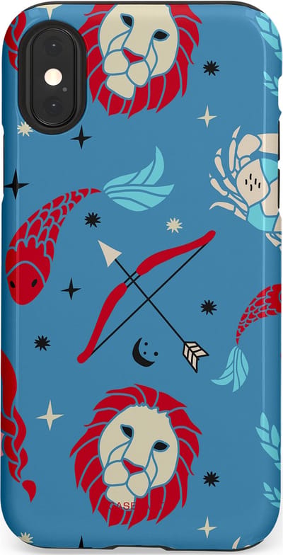 Casetastic hoesje geschikt voor Apple iPhone X / Apple iPhone XS - Dubbellaagse bescherming - Zodiac in verbinding - Fashion Case - Petrol Bordeaux Grijs