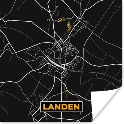 Poster Kaart - Plattegrond - Landen - Goud - Stadskaart - 100x100 cm XXL