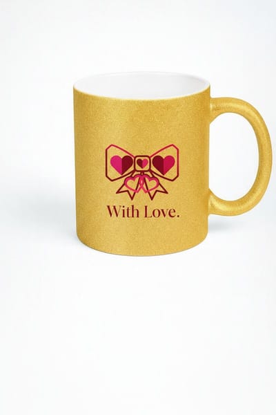 Gouden Glitter Mok 'With Love.' met Harten Strik Design – Romantisch Cadeau voor Liefdevolle Momenten
