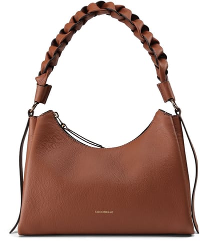 COCCINELLE Leren schoudertas Boheme Grana Double Shoulder Bag Cognac / Noir bruine