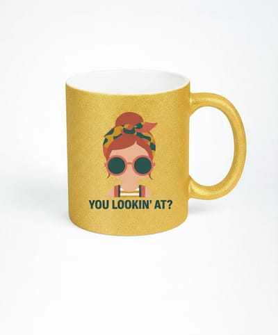 Gouden Glitter Mok - You Lookin' At? - Koffiemok met Vrouw Design