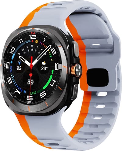 By Qubix - smartwatch bandje - Compatible Samsung bandje - Wave siliconen bandje - Grijs met oranje - Geschikt voor Samsung Galaxy Watch Ultra / Ultra 2 - 47mm