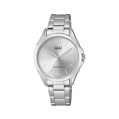 Q&Q C04A-009PY - Horloge - Analoog - Dames - Vrouwen - Stalen band - Rond - Metaal - Cijfers - Streepjes - Zilverkleurig