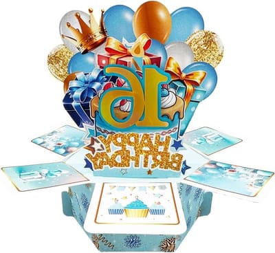 Creatieve 3D Verjaardagskaart voor 16e Verjaardag, Leuk Cadeau voor Zoon of Neef, Originele Pop-Up Kaart voor Jongens
