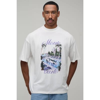 Wit Oversized T-shirt Met Monte Carlo Auto Print | White | Size Medium