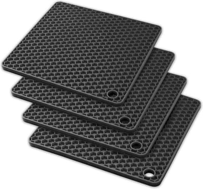 Knaak Pannenonderzetters - 4 Stuks - Siliconen Hittebestendige Mat - Antislip - Vierkant - Zwart