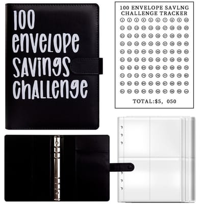 Spaarmap 100 Enveloppen - Envelope savings challenge – Budgetplanner - Budget Planner – Gezin & Studenten - Geldbeheer - Spaarboekje - Zwart - LOUZIR