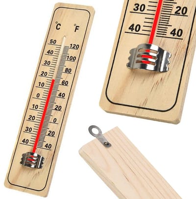 Houten Thermometer I Binnen/Buiten Thermometer I Kunststof I Celcius & Fahrenheit I Incl. Ophanghaak I 21.5 x 4 cm