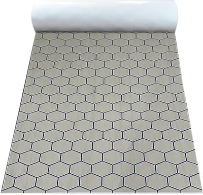 SONNENH Zelfklevende EVA bootmat 240 x 90 cm - 6 mm - grijs/blauw hexagonpatroon - dekmat
