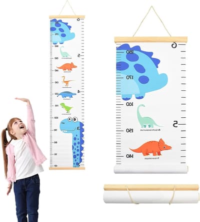 Groeimeter voor Kinderen, Verwijderbare Canvas Muurdecoratie, Dinosaurussen, Hoogtemeting, Kinderen en Baby's, Muurhanger voor de Kinderkamer