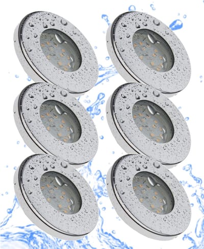 Trango Set van 6 IP65 inbouwspots 6729IP65-068MO gemaakt van gepolijst RVS incl. 6x 5 Watt 3000K warm wit Ultra Flat LED Module voor Badkamer, Douche, Plafondspots, Plafondlamp Badkamerlamp