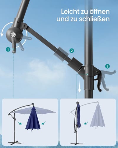 Tuinparasol Bellavero 2 x 3 m – Rechteckige LED Zonneparasol, 30° Kantelbaar, UV-Bescherming, Polyester 180 g/m², Voor Terras, Tuin, Strand en Café – Grijs, Beige, Rood, Groen – Bellavero