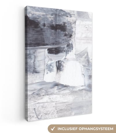 Canvas schilderij 20x30 cm - Wanddecoratie Kunst - Verf - Wit - Zwart - Grijs - Muurdecoratie woonkamer - Slaapkamer decoratie - Kamer accessoires - Schilderijen op canvas