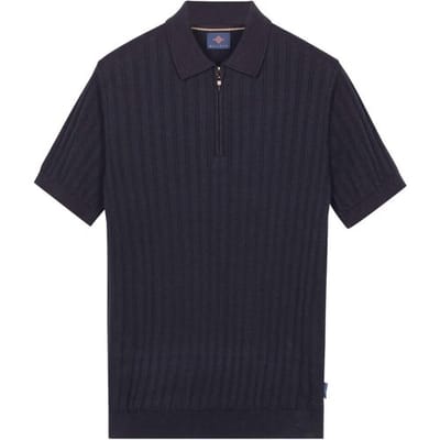Baileys Polo Zip Collar Drop Needle Knit Stripe Texture Navy / male