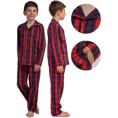 Pyjama Garçon Manches Longues Et Pantalon Long Vienetta 146 11/12 À Boutons red