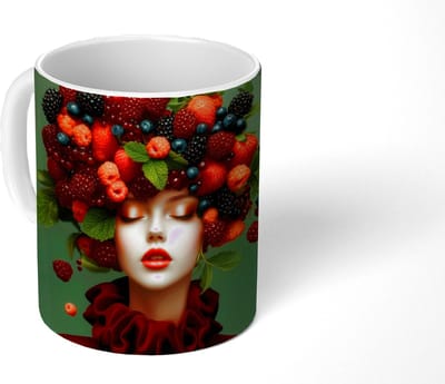 Mok - Koffiemok - Vrouw - Aardbeien - Frambozen - Bramen - Bessen - Mokken - 350 ML - Beker - Koffiemokken - Theemok