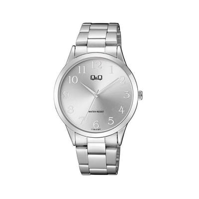 Q&Q C10A-015PY - Horloge - Analoog - Unisex - stalen band - Rond - Metaal - Cijfers - Zilverkleurig