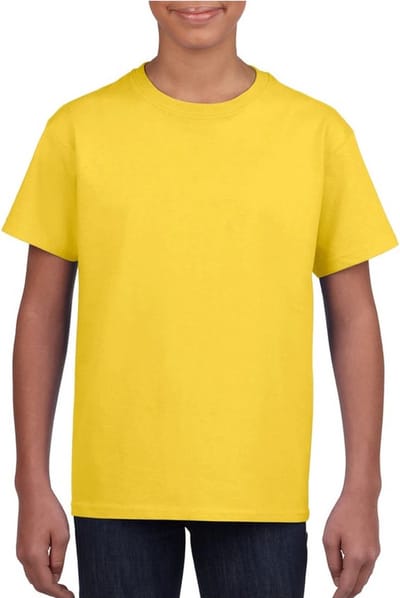 Geel basic t-shirt met ronde hals - kinderen - unisex - katoen - 145 grams - gele shirts / kleding voor jongens en meisjes 104/110