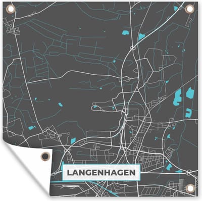Tuin poster Langenhagen – Stadskaart – Blauw – Plattegrond – Stadskaart – Kaart - Duitsland - 200x200 cm - Tuindoek