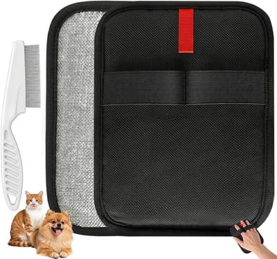 Dierenhaarverwijderaar handschoen 17 x 13 cm voor katten en honden, effectief voor meubels en tapijten, inclusief vlooienkam voor optimale verzorging