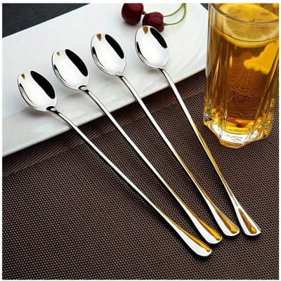 Koffielepels met Lange Steel, Roestvrijstalen IJsthee Lepels, IJslatte Lepels, Roerlepels, Dessertlepels, Koffielepels 4pcs zilver