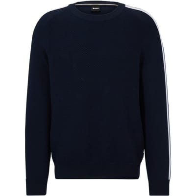 Boss Heren-trui met ronde hals en lange mouwen, normale pasvorm (Donkerblauw)
