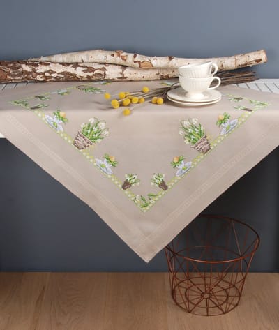 Vervaco - Tafelkleed kit met ingeweven boord - 80 x 80cm - Sneeuwklokjes - PN-0184929