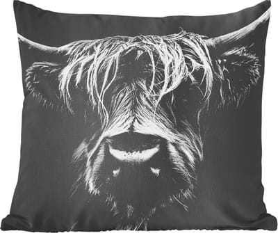 Sierkussens - Kussentjes Woonkamer - 60x60 cm - Schotse Hooglander - Horens - Zwart - Wit - Koe - Wild - Dieren