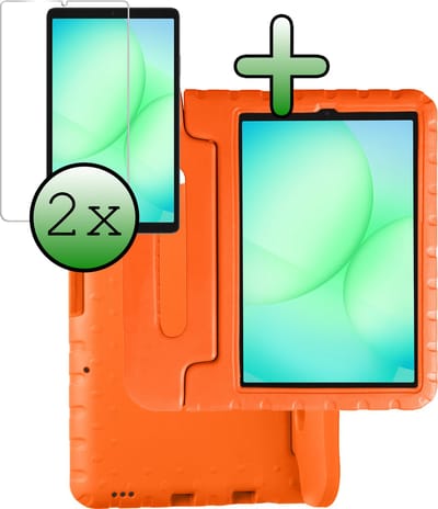 Hoesje Geschikt voor Samsung Galaxy Tab A11 / A9 - Met 2x Screenprotector - Kinderhoes Shockproof Bumper - Kidsproof Case - Tablet Hoes - Kinder Hoes Cover - Oranje