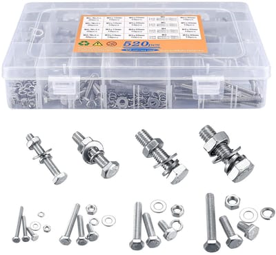 SnelShoppen - 520pcs M3/M4/M5/M6 Hex Schroeven en Moeren Assortiment - RVS Schroeven, Moeren en Wasmachines Set voor Klussen, DIY Projecten, en Meer