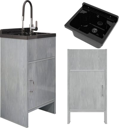 Granitan Gootsteen Loma voor Wasruimte Garage met PVC Kast - Wasbak Kraan en Sifon - 77x41x34cm - Zwart