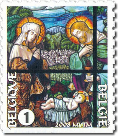 BPost - Kerst BE - 10 postzegels tarief 1 - Verzending België - Glasraam - kerstzegels
