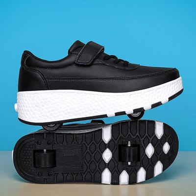 Schoenen met dubbele wielen voor kinderen, rolschaatsen voor studenten, schoenen met wielen voor tieners 27 white