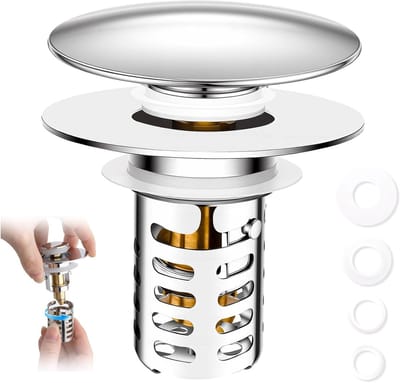 3-in-1 Pop-Up Wasbakafvoer van RVS met Verwijderbaar Filter, Geur- en Blokkeerfunctie, Universeel voor Badkamer en Keuken (28 - 48 mm)