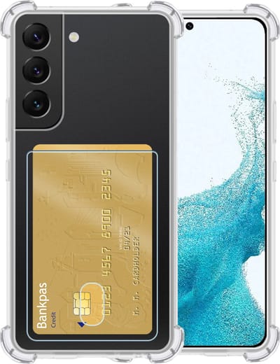 Hoesje - Geschikt voor Samsung Galaxy S22 - Met Pashouder en Kaarthouder - Telefoon Hoes Shockproof - Siliconen Case - Shock Proof - Back Cover - Pasjes Houder - Telefoonhoes - Transparant