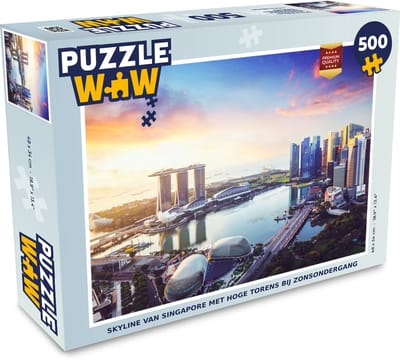 Puzzel Skyline van Singapore met hoge torens bij zonsondergang - Legpuzzel - Puzzel 500 stukjes