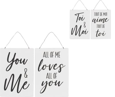 J-Line plakkaat Frans/Engels 'You&Me' - metaal - wit/zwart - 2 stuks