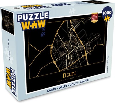 Puzzel Kaart - Delft - Goud - Zwart - Legpuzzel - Puzzel 1000 stukjes volwassenen