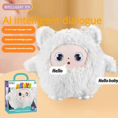 AI Pluche Speelgoed Slimme Stem LED Ogen Interactieve Metgezel voor Kinderen Volwassenen Cadeau Klaar Oplaadbaar E Huisdier Plezierig Leven met Tuya App wit