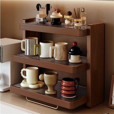 Houten mokkenrek - Keuken organizer - Aanrecht opruimen - Verstelbare planken - 42 cm - Bruin