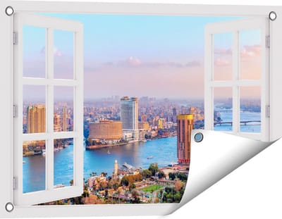 Gards Tuinposter Doorkijk De Nijl Rivier in Cairo, Egypte - 60x40 cm - Tuindoek - Tuindecoratie - Wanddecoratie buiten - Tuinschilderij