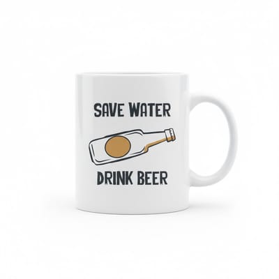 Save Water Drink Beer Tekst Mok 330 ml – Grappige Bierliefhebber Koffie- en Theemok Cadeau