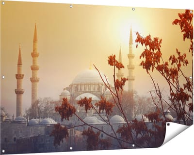 Gards Tuinposter Suleymaniye Moskee in Istanbul - 150x100 cm - Tuindoek - Tuindecoratie - Wanddecoratie buiten - Tuinschilderij