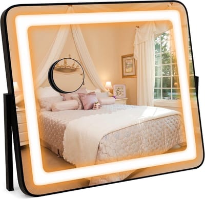 Verlichte Make-up Spiegel - Tafelspiegel Vergroting - Precisie Make-up - 3 Lichtmodi Instelbaar - 56 x 48 cm - Zwart