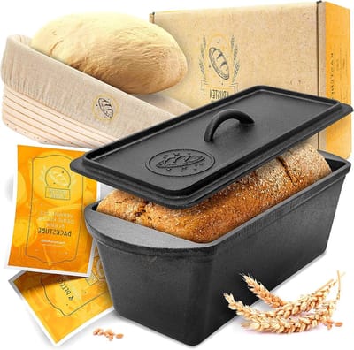 28 cm broodbakvorm met deksel en fermentatiemand - robuust gietijzer - ideaal voor zelfgemaakt toastbrood
